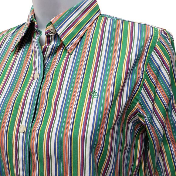 Lauren Ralph Lauren Womens Striped Button Up Top Tab Sleeves Size Petite Small - Picture 3 of 7